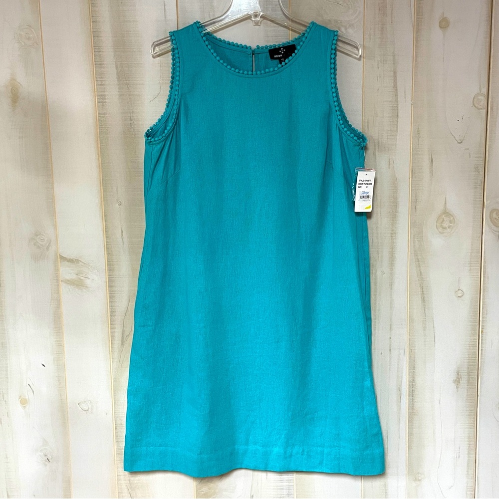 NWT Ronni Nicole Turquoise Green Linen Sheath Dress Sz 12 NEW